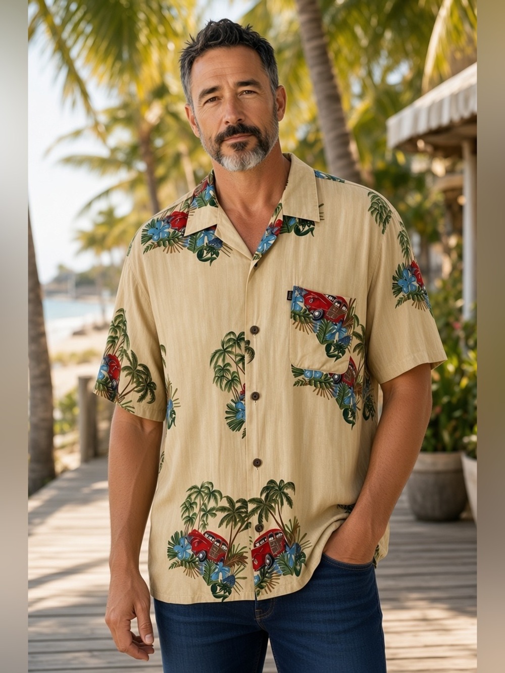 Pineapple Connection Vintage Hawaiian T Shirt Retro Car Palm Trees - Size L